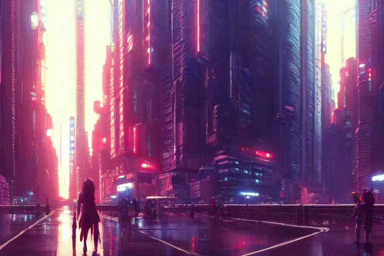 Prompt: painting of a city, fine details. anime, by ilya kuvshinov katsuhiro otomo ghost - in - the - shell style, magali villeneuve, artgerm, rutkowski, wlop jeremy lipkin and giuseppe dangelico pino and michael garmash and rob rey and tsutomu nihei