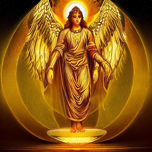 Image similar to Golden Angel Of light Gnostic pleroma in HD, 8k, High Resolution, Hindu aesthetic,