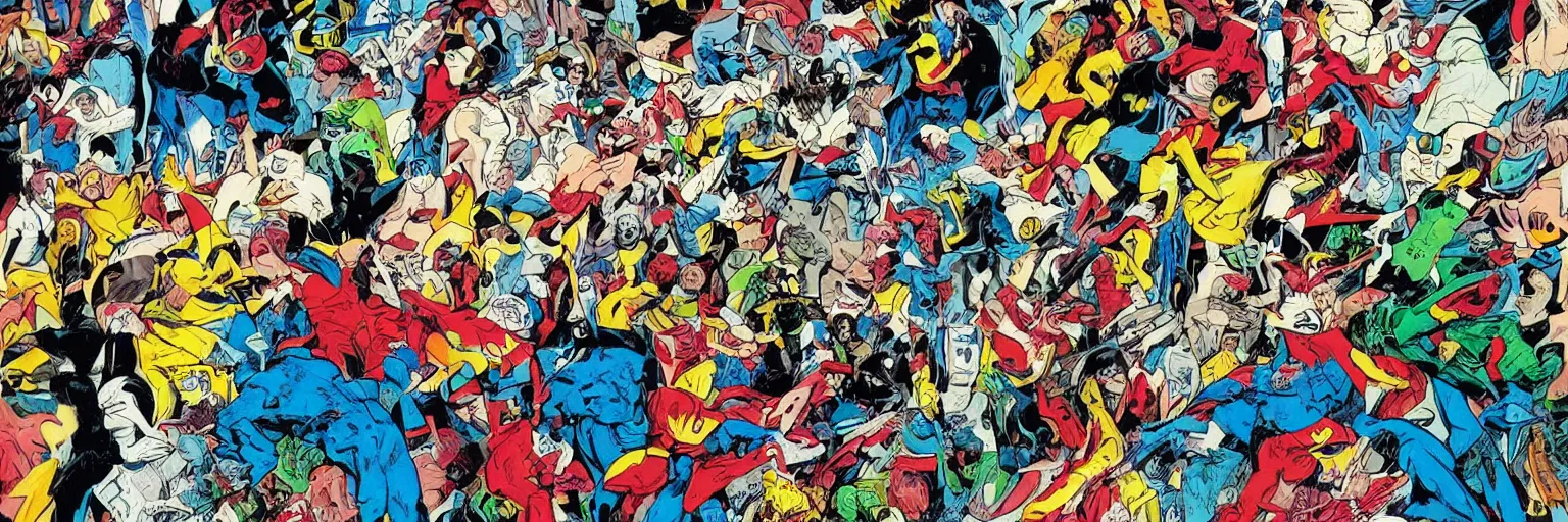 Prompt: vintage comic book art of diverse people, comics superhero, modern art,