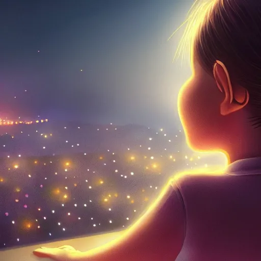 Image similar to girl watching watching fireworks on a hill, digital art, by ben weiner, richard estes, range murata, akiyuki shinbou, yoshitaka amano highly detailed, realistic, cinematic, bold colours, photorealism, 4 k, wide angle lens, trending on artstation