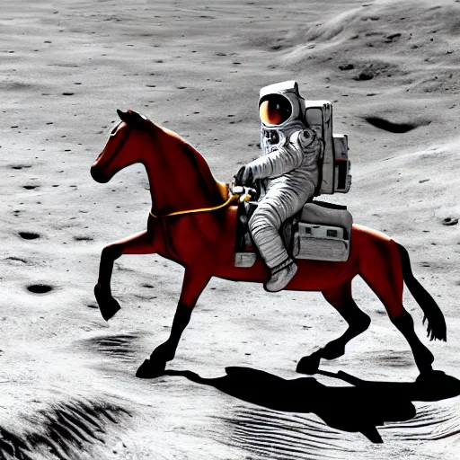 Image similar to an astronaut riding a horse on the moon, photorealistic