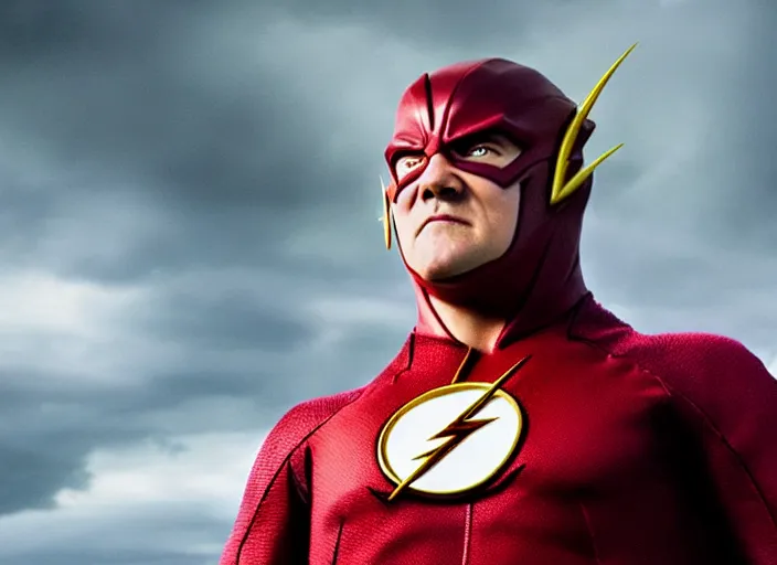 Prompt: film still of jack black as the flash in the new flash movie, 4 k