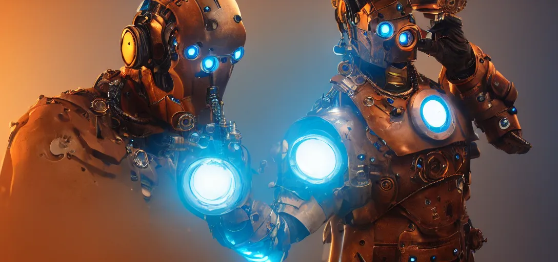 Image similar to steampunk Ironman , details, smooth, sharp focus, illustration, realistic, cinematic, artstation, award winning, rgb, ethereal blue lighting, 8K,