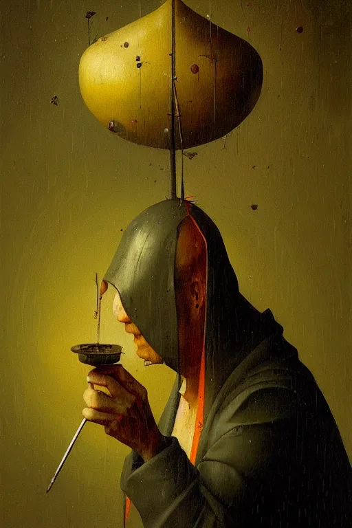 Image similar to hieronymus bosch, greg rutkowski, anna podedworna, painting of a human pickle in a suit