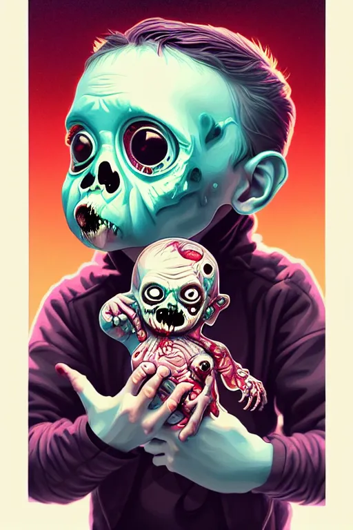 Image similar to a baby zombie in a pocket, tristan eaton, victo ngai, artgerm, rhads, ross draws