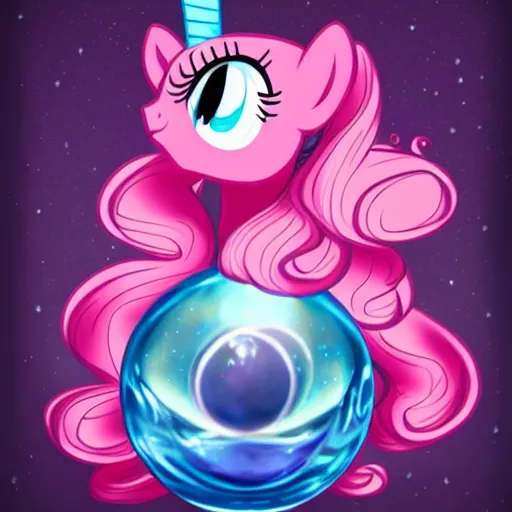 Image similar to Pinkie Pie 💓🐴 trapped inside a crystal ball 🔒🔮