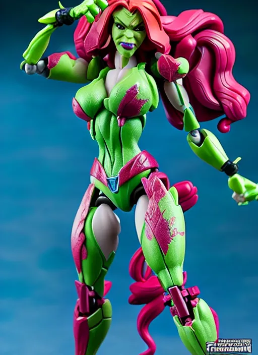 Image similar to Transformers Poison Ivy action figure from Transformers: Kingdom, symmetrical details, by Hasbro, Takaratomy, Don Bluth, tfwiki.net photography, product photography, official media