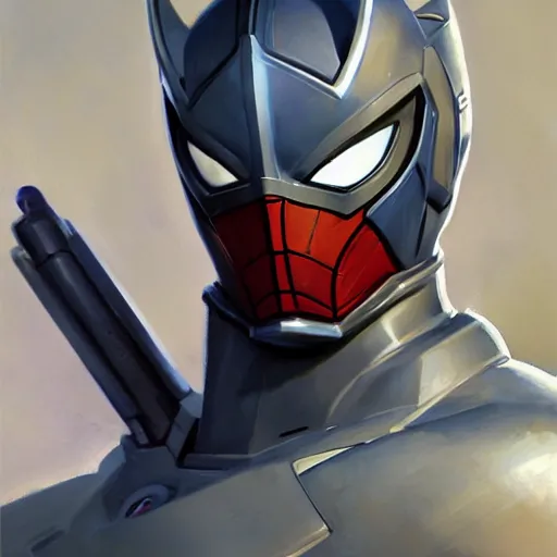 Image similar to greg manchess portrait painting of armored spiderman ultraman japanese cyborg hybrid as overwatch character, medium shot, asymmetrical, profile picture, organic painting, sunny day, matte painting, bold shapes, hard edges, street art, trending on artstation, by huang guangjian and gil elvgren and sachin teng