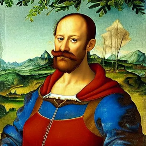 Image similar to a beautiful renaissance painted portrait of super - mario