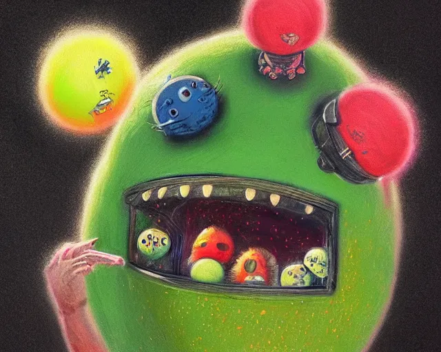 Image similar to astronaut tennis ball monsters, digital art, fantasy, magic, chalk, chalked, trending on artstation, ultra detailed, detailed, fine details, professional illustration by basil gogos