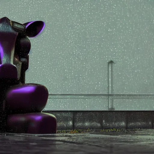 Image similar to cyberpunk cow statue, rain, space, galaxy, octane render, hyperrealism