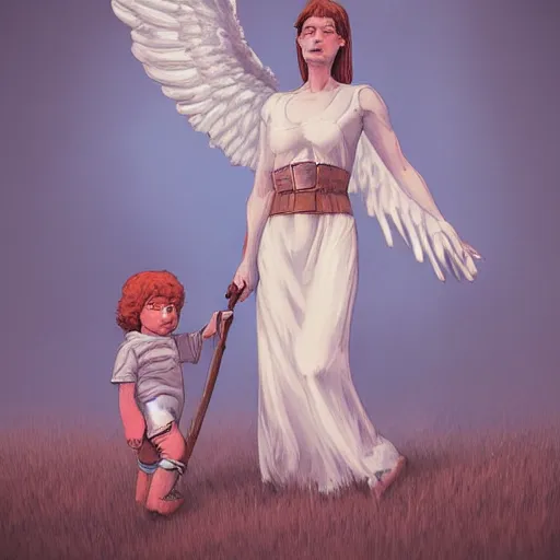 Prompt: Angel protecting child by Boris Groh, very detailed, deviantart, artstation