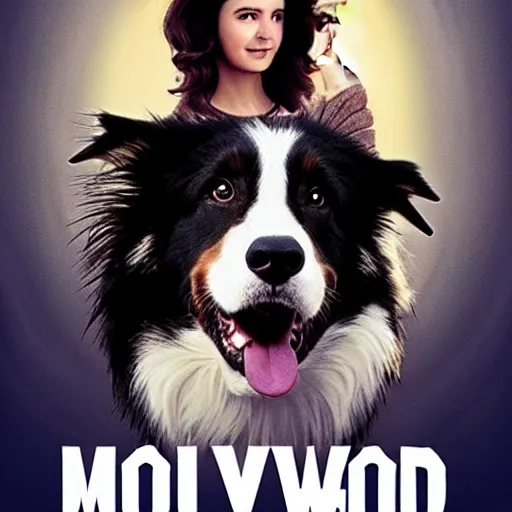 Image similar to movie poster for hollywood movie about border collie dog saving the world