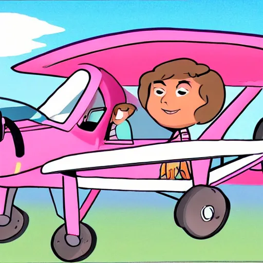 Image similar to Rose Quartz from Steven Universe flying with a handsome brunette pilot, cessna glider plane, cartoon style,