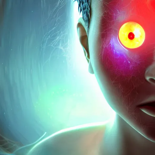 Image similar to I've discovered life, scientist, ecstatic, infinite power, manic, perfect eyes, full body shot, portrait, energized face, noble, transformation, vivid colors, elegant, concept art, sharp focus, digital art, Hyper-realistic, 4K, Unreal Engine, Highly Detailed, HD, Dramatic Lighting by Brom, trending on Artstation