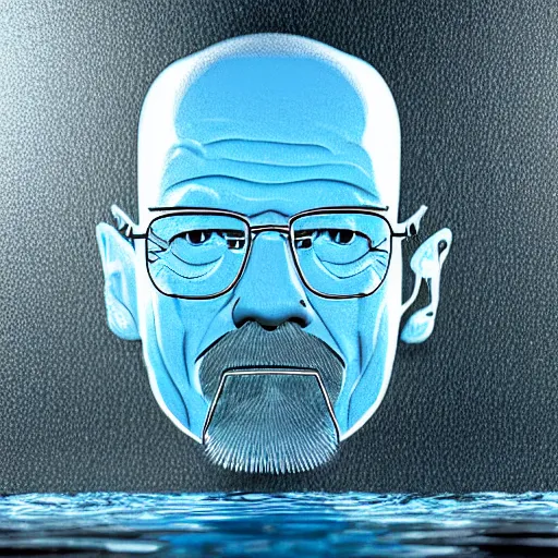 Prompt: walter white face made of water, walter white in a glass, a highly detailed glass of water