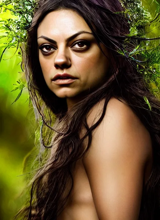 Image similar to photo of a mila kunis as medusa in the style of stefan kostic, realistic, half body shot, sharp focus, 8 k high definition, insanely detailed, intricate, elegant, art by stanley lau and artgerm, extreme bokeh foliage