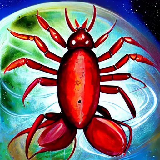 Prompt: live giant crawfish in space