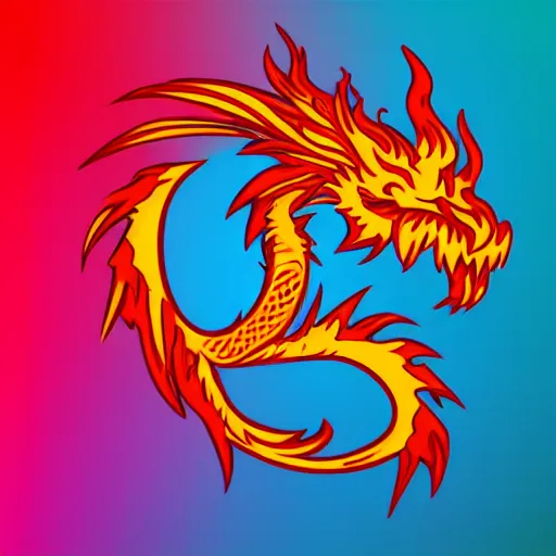 Prompt: dragon head looking at you breathing fire, logo vector art rectanglular - n 6