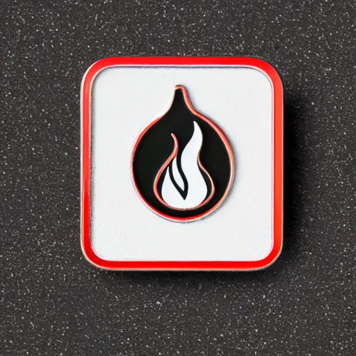 Prompt: a photo of a retro 1 9 6 0 s minimalistic clean fire warning label enamel pin, studio lighting, behance