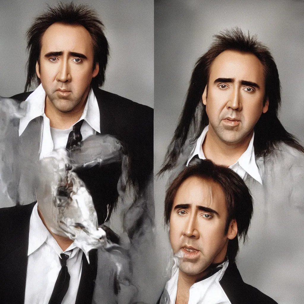 Image similar to nicolas cage headshot 1 9 9 9 photograph straight on color