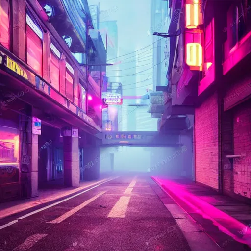 Image similar to cyberpunk street in the night, neon lights in the background, foggy, 8k, high detail