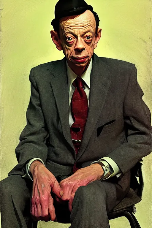 Image similar to portrait of don knotts sitting with full face full figure, in the style of disco elysium, expressionism, artstation, trending, andrew wyeth, jamie wyeth, john singer sargent,