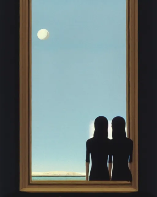 Image similar to two in the void, by the mirror, alex colville, stephen conroy, octane rendering