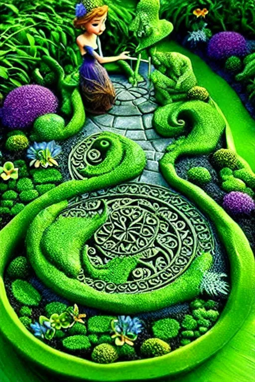 Prompt: intricate detailed Green Witch Magic being Cast to create a magical garden with enchanted, life like plants, Disney Pixar animation