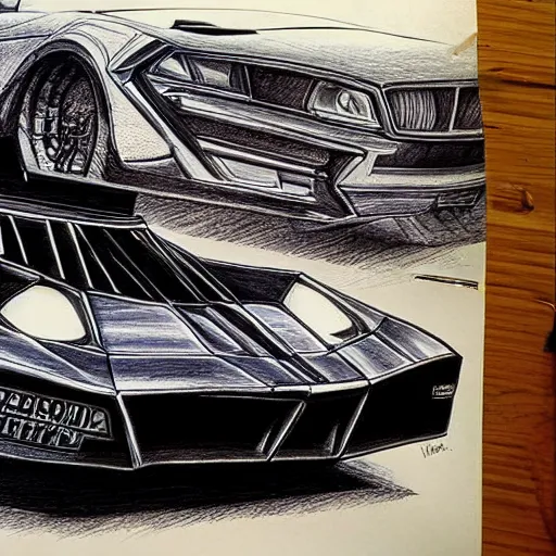 Image similar to ballpoint pen drawing of the batmobile