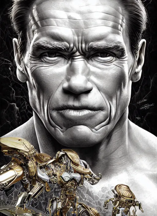 Image similar to arnold schwarzenegger as a organic cyborg, diffuse lighting, fantasy, intricate, elegant, highly detailed, lifelike, photorealistic, digital painting, artstation, illustration, concept art, smooth, sharp focus, art by john collier and albert aublet and krenz cushart and artem demura and alphonse mucha