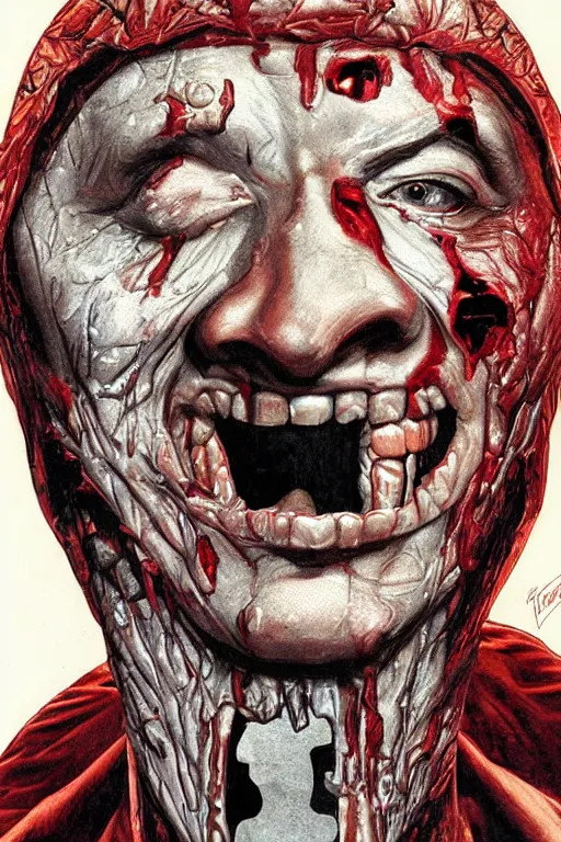 Prompt: portrait of a man with a bloody face. his face like a jigsaw puzzle. art by glenn fabry.