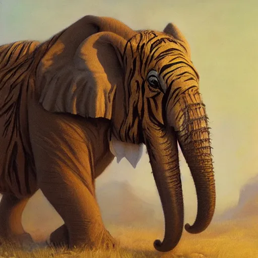 Image similar to tiger - elephant creature, oil painting by justin gerard