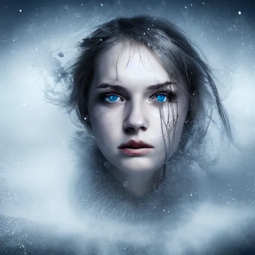 Prompt: beautiful Nordic young woman face on shattered ice, cinematic, establishing shot, extremely high detail, photorealistic, cinematic lighting, intricate line drawings, 8k resolution