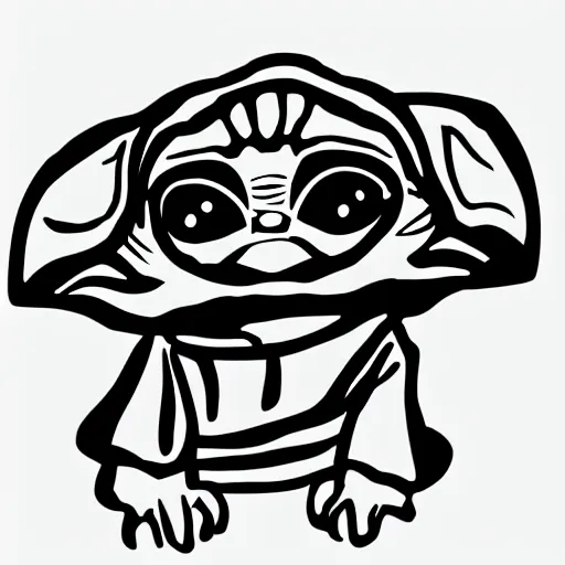Prompt: abstract logo drawing of baby yoda with black background, high contrast, 4k