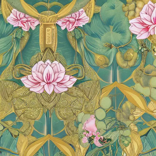 Image similar to Gilded lotus princess, ivy, oriental wallpaper, 💐james jean