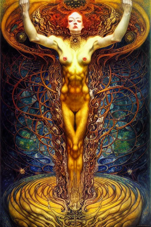 Image similar to Divine Chaos Engine by Karol Bak, Jean Delville, William Blake, Gustav Klimt, and Vincent Van Gogh, symbolist, visionary