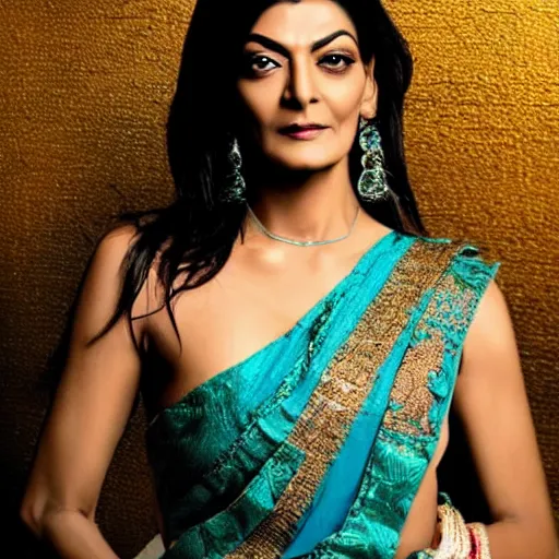 Image similar to “ a masterpiece face portrait of Sushmita Sen , cinematic lighting”