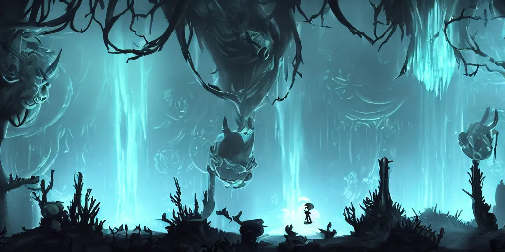 Prompt: latex dungeon dark room in the style of ori and the blind forest