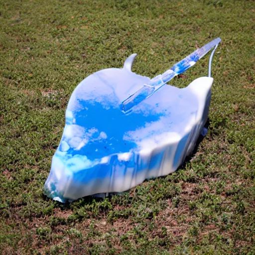 Image similar to Collossal ice block shaped like a helicopter melting in a sunny savannah