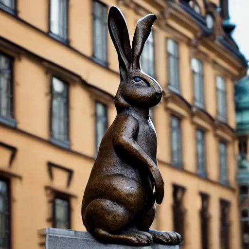 Image similar to a bronze statue of a rabbit, in stockholm, photograph