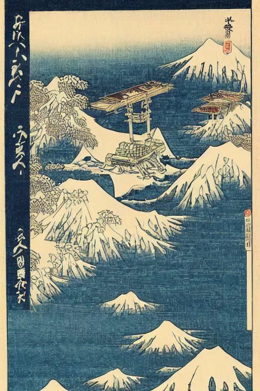 Prompt: Japanese woodblock print of an AT-AT, Hokusai