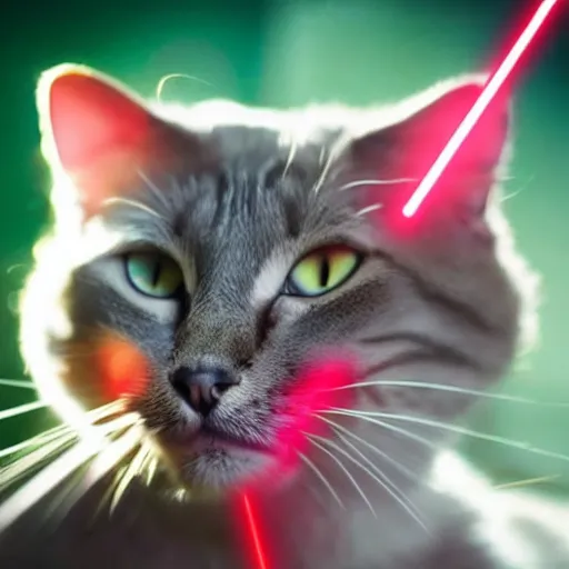 Image similar to photo of a cat with red laser beams shooting out of its eyes