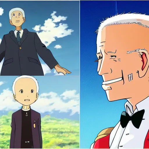 Image similar to screenshots of the Miyazaki anime movie Joe Biden Goes on an Adventure