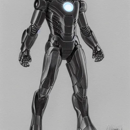 Prompt: Iron Man Armor mark 4, pencil sketch, concept art