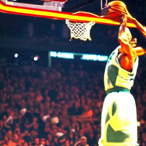 Prompt: yoda scores a slam dunk in the nba championship
