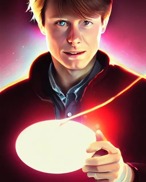 Prompt: marty mcfly looking puzzled, radiant light, artgerm, wlop, deviantart