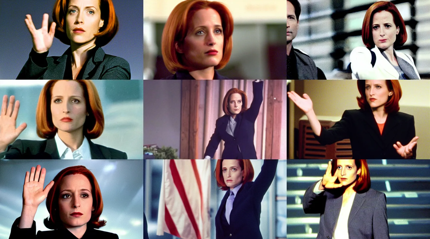 Image similar to agent scully from the tv show the x - files waving goodbye