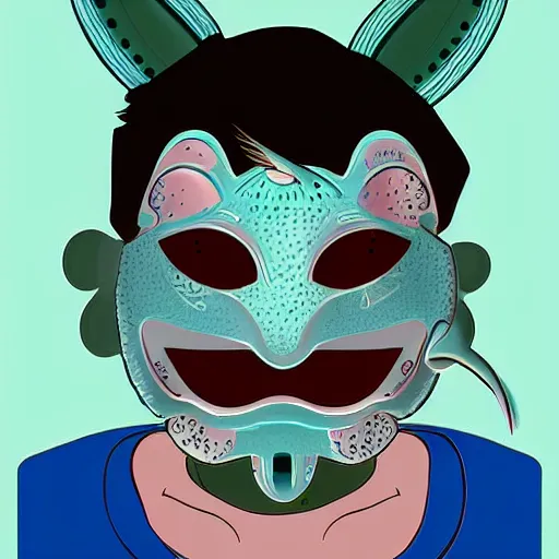 Image similar to man wearing axolotl mask. digital art by derek riggs.