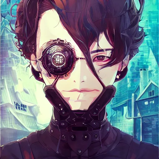 Image similar to by kyoto animation, techwear occultist, chaos magick, leviathan cross, androgynous, beautiful, detailed symmetrical close up portrait looking like ryan reynolds, intricate complexity, in the style of artgerm and ilya kuvshinov, cel shaded